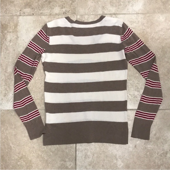 Ann Taylor LOFT size small red, off white, & tan striped sweater - Picture 3 of 3
